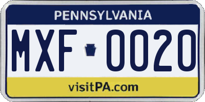 PA license plate MXF0020