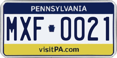 PA license plate MXF0021