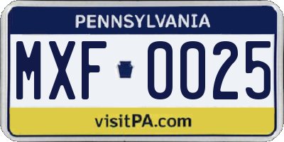 PA license plate MXF0025