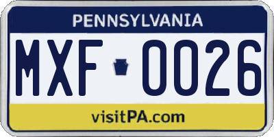 PA license plate MXF0026