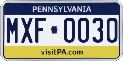 PA license plate MXF0030