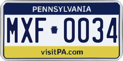 PA license plate MXF0034