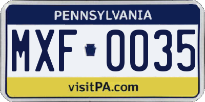 PA license plate MXF0035