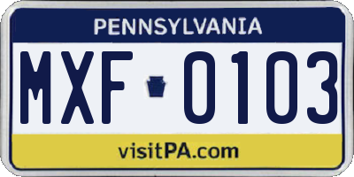 PA license plate MXF0103