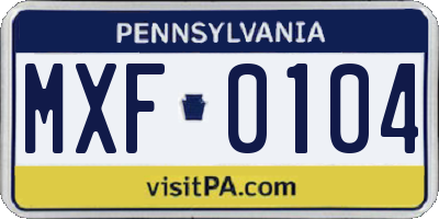 PA license plate MXF0104