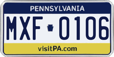 PA license plate MXF0106