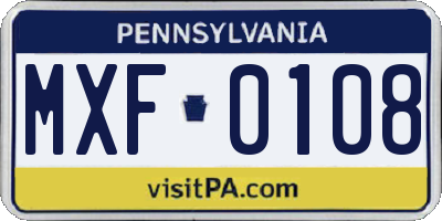 PA license plate MXF0108