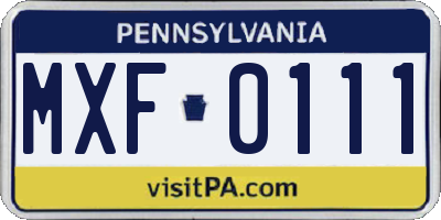PA license plate MXF0111