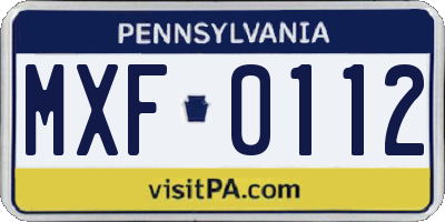 PA license plate MXF0112