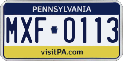 PA license plate MXF0113