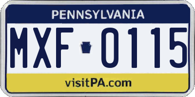PA license plate MXF0115