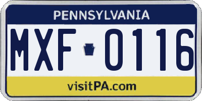 PA license plate MXF0116