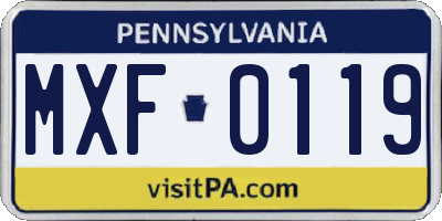 PA license plate MXF0119