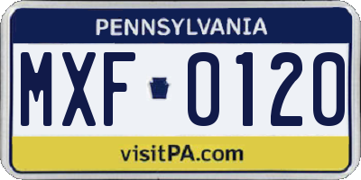 PA license plate MXF0120