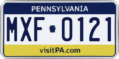 PA license plate MXF0121