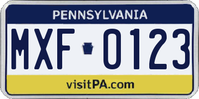 PA license plate MXF0123