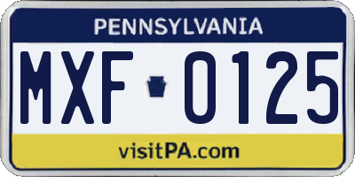 PA license plate MXF0125