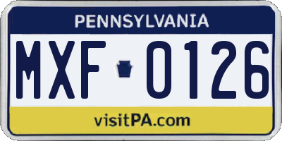 PA license plate MXF0126