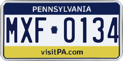 PA license plate MXF0134