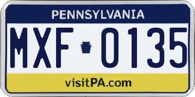 PA license plate MXF0135