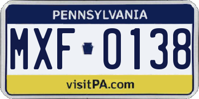 PA license plate MXF0138