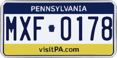 PA license plate MXF0178