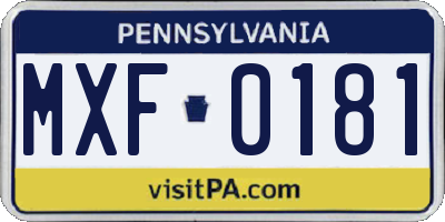 PA license plate MXF0181