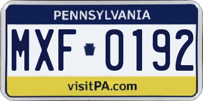 PA license plate MXF0192