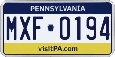 PA license plate MXF0194