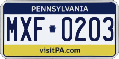 PA license plate MXF0203