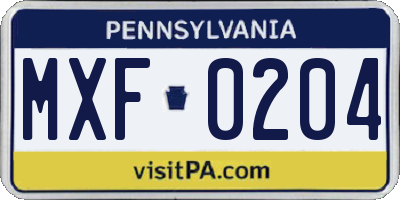 PA license plate MXF0204