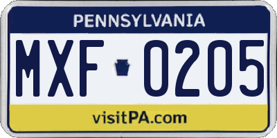 PA license plate MXF0205
