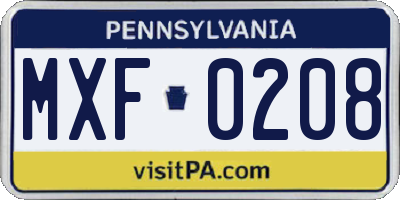 PA license plate MXF0208