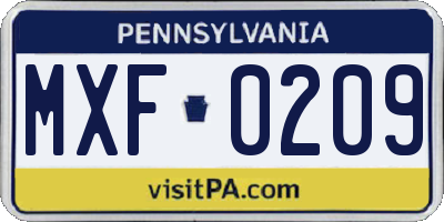 PA license plate MXF0209
