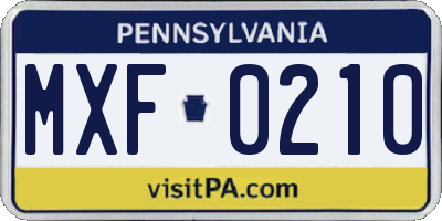 PA license plate MXF0210
