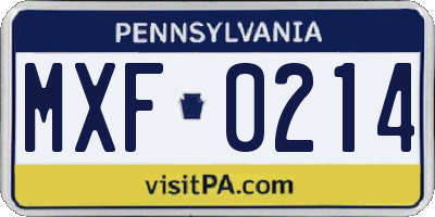 PA license plate MXF0214