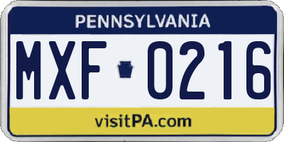 PA license plate MXF0216
