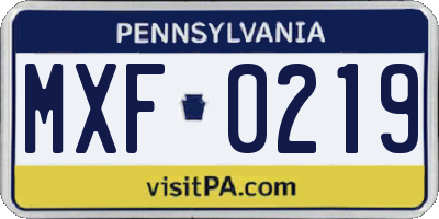 PA license plate MXF0219