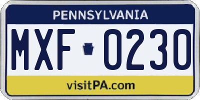 PA license plate MXF0230