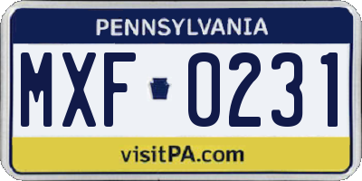 PA license plate MXF0231