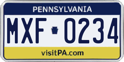 PA license plate MXF0234