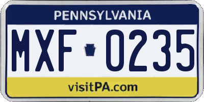 PA license plate MXF0235