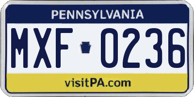 PA license plate MXF0236
