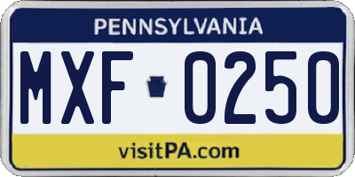 PA license plate MXF0250