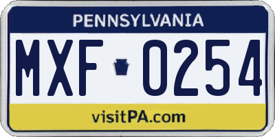 PA license plate MXF0254