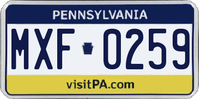 PA license plate MXF0259