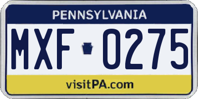 PA license plate MXF0275