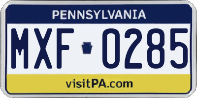PA license plate MXF0285