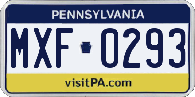 PA license plate MXF0293