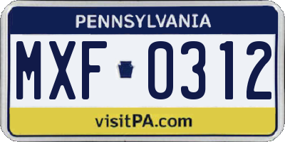 PA license plate MXF0312